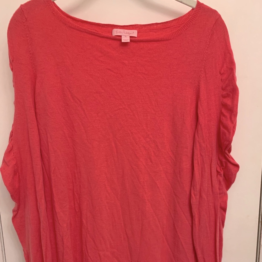 Lilly Pulitzer pink gathered long sleeve sweater